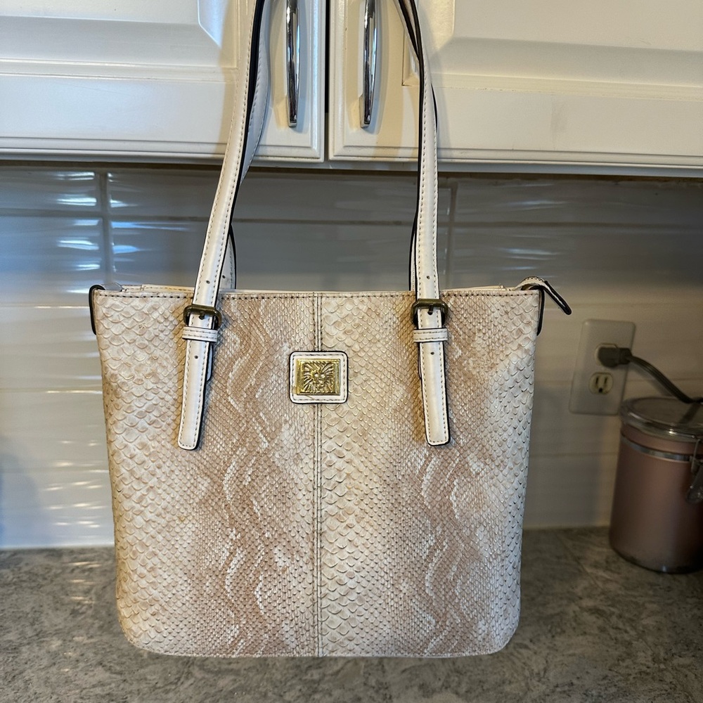 RARE SAMPLE ANNE KLEIN Elegant Cream Snake Print Tote ON SALE LIMITED TIME!